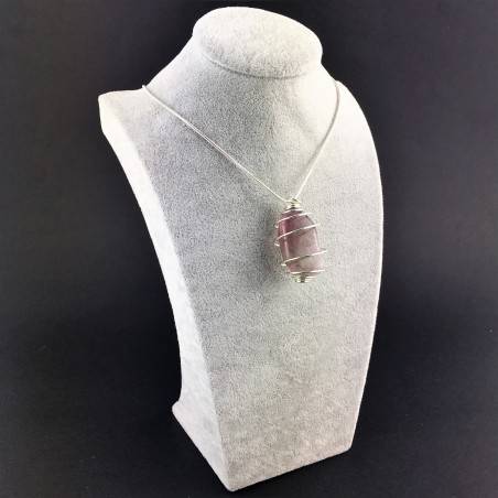 Ciondolo FLUORITE MISTA Montato Artigianalmente Spirale Placcata Argento Collana-9