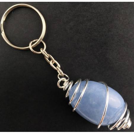 Angelite Quartz Keychain Keyring Hand Made on SILVER Plated Spiral A+-1
