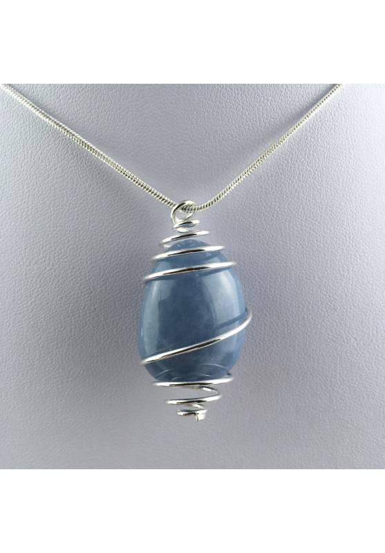 Pendant in Angelite Quartz  Handmade Silver Plated Spiral-1