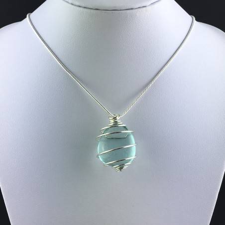 Ciondolo OSSIDIANA NOBILE Montato Artigianalmente Spirale Placcata Argento A+-2