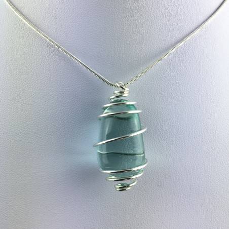 Ciondolo OSSIDIANA NOBILE Montato Artigianalmente Spirale Placcata Argento A+-4