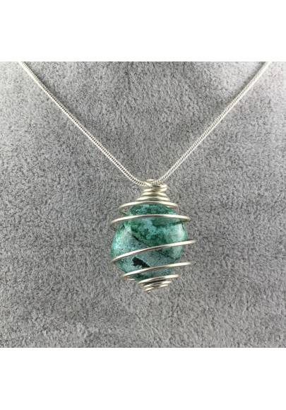 Ciondolo CRISOCOLLA GRANDE - SAGITTARIO Zodiaco Spirale Placcata Argento Collana-1