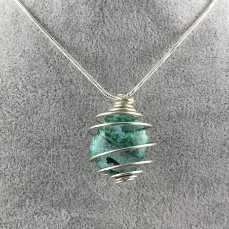 Ciondolo CRISOCOLLA GRANDE - SAGITTARIO Zodiaco Spirale Placcata Argento Collana-1