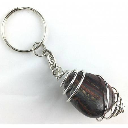 Llavero Iron Tiger, ojo de tigre ferroso artesanal, espiral de plata-2