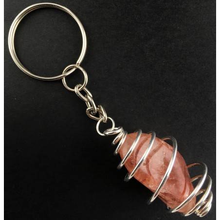 HEMATOID QUARTZ Tumbled Stone Keychain Keyring Handmade Silver Plated Spiral A+-1