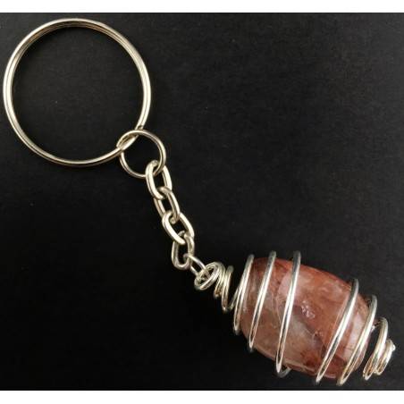 HEMATOID QUARTZ Tumbled Stone Keychain Keyring Handmade Silver Plated Spiral A+-2