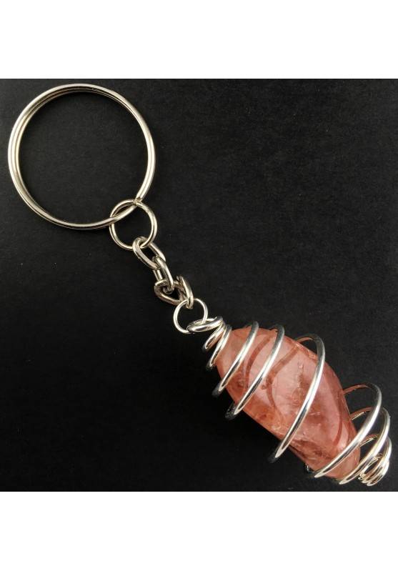 Llavero CUARZO EMATOIDE - CÁNCER Zodiaco Espiral Baño de Plata Regalo A+-1