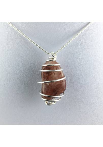 Pendentif Quartz HÉMATOÏDE - CANCER Zodeaco Spirale Plaqué Argent Cadeau A+-1