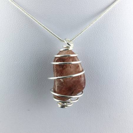 Pendentif Quartz HÉMATOÏDE - CANCER Zodeaco Spirale Plaqué Argent Cadeau A+-1