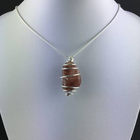 Pendentif Quartz HÉMATOÏDE - CANCER Zodeaco Spirale Plaqué Argent Cadeau A+-2