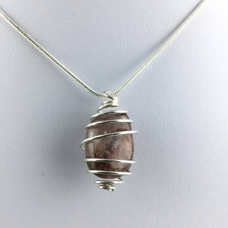 Pendentif Quartz HÉMATOÏDE - CANCER Zodeaco Spirale Plaqué Argent Cadeau A+-4