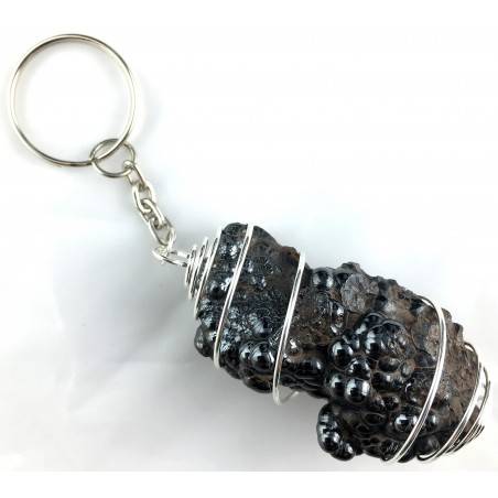 Llavero HEMATITE BOTROIDAL - ESCORPIO Zodiaco Espiral Baño de Plata-1