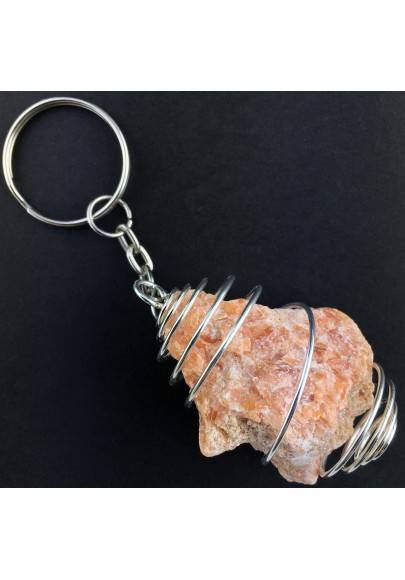 Rough ORANGE CALCITE Keychain Keyring - VIRGO SAGITTARIUS Zodiac Silver A+-1