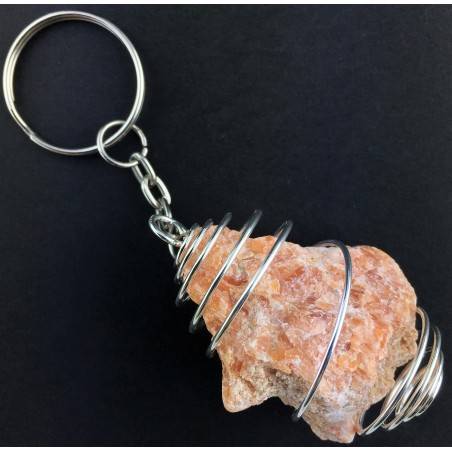 Rough ORANGE CALCITE Keychain Keyring - VIRGO SAGITTARIUS Zodiac Silver A+-1