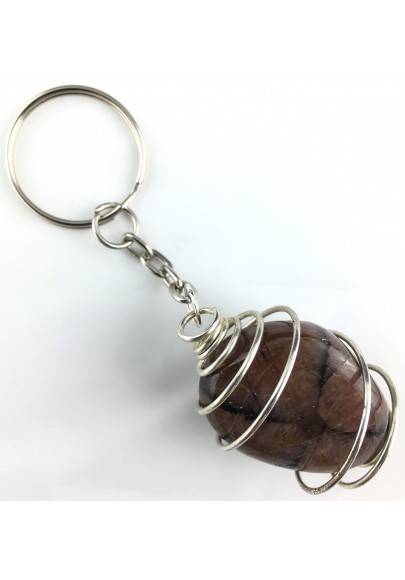 CHIASTOLITE Tumbled Stone Keychain Keyring - LIBRA GEMINI SILVER Plated Spiral A+-1