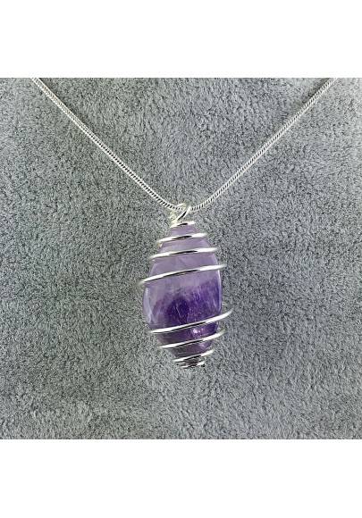 Colgante AMATISTA CHEVRON Hecho a Mano Espiral Baño de Plata A+-1