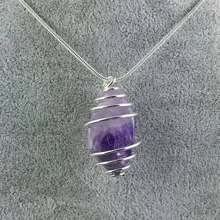 Colgante AMATISTA CHEVRON Hecho a Mano Espiral Baño de Plata A+-1