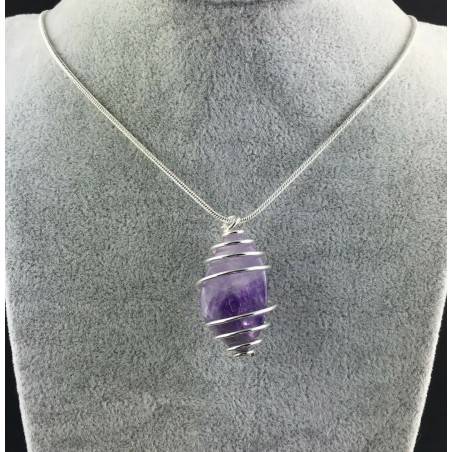 Colgante AMATISTA CHEVRON Hecho a Mano Espiral Baño de Plata A+-2