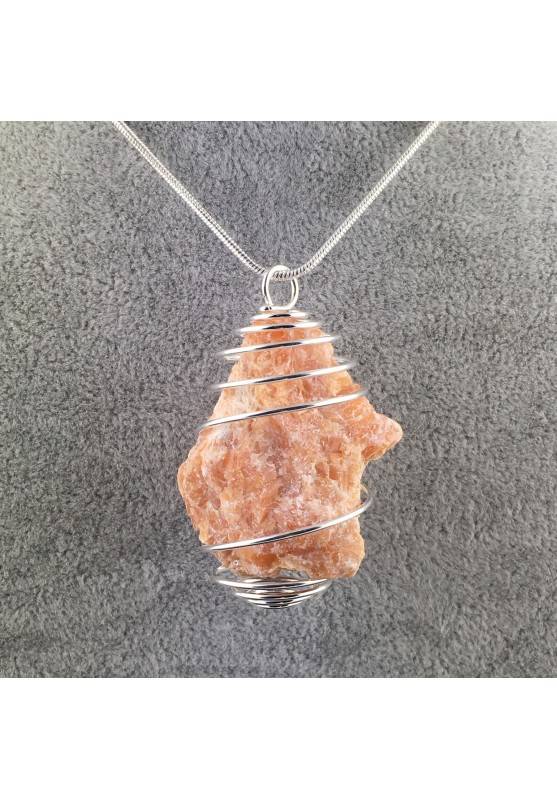 ORANGE CALCITE Rough Pendant - VIRGO SAGITTARIUS Zodiac Silver A+-1
