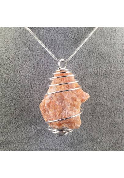ORANGE CALCITE Rough Pendant - VIRGO SAGITTARIUS Zodiac Silver A+-1