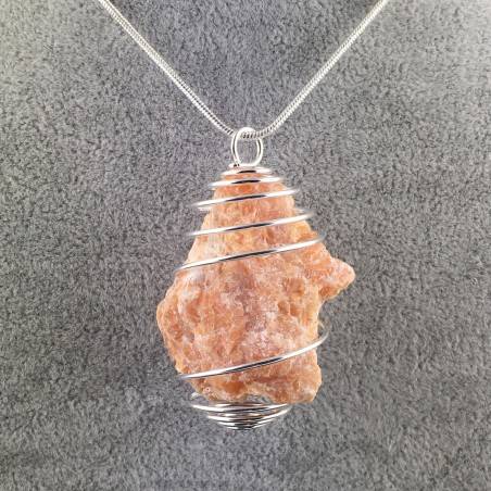 ORANGE CALCITE Rough Pendant - VIRGO SAGITTARIUS Zodiac Silver A+-1