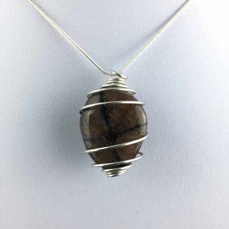 CHIASTOLITE Pendant - LIBRA GEMINI Zodiac SILVER Plated Spiral Crystal Bead Stones A+-1