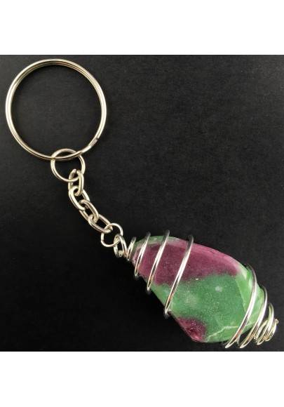 Portachiavi ZOISITE con RUBINO Montata Artigianalmente Spirale Placcata Argento-1
