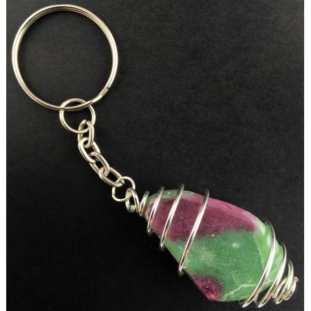 Portachiavi ZOISITE con RUBINO Montata Artigianalmente Spirale Placcata Argento-1