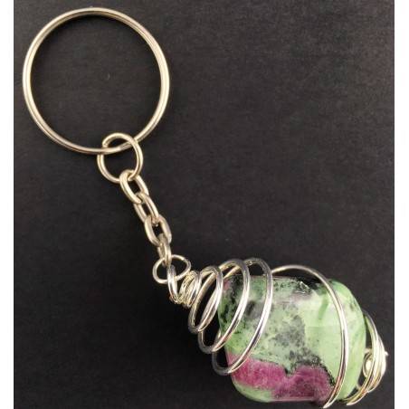 Portachiavi ZOISITE con RUBINO Montata Artigianalmente Spirale Placcata Argento-2