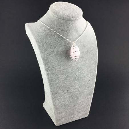 Pendentif CALCITE DE MANGANO Fabriqué à la main Spirale Plaqué Argent A+-3