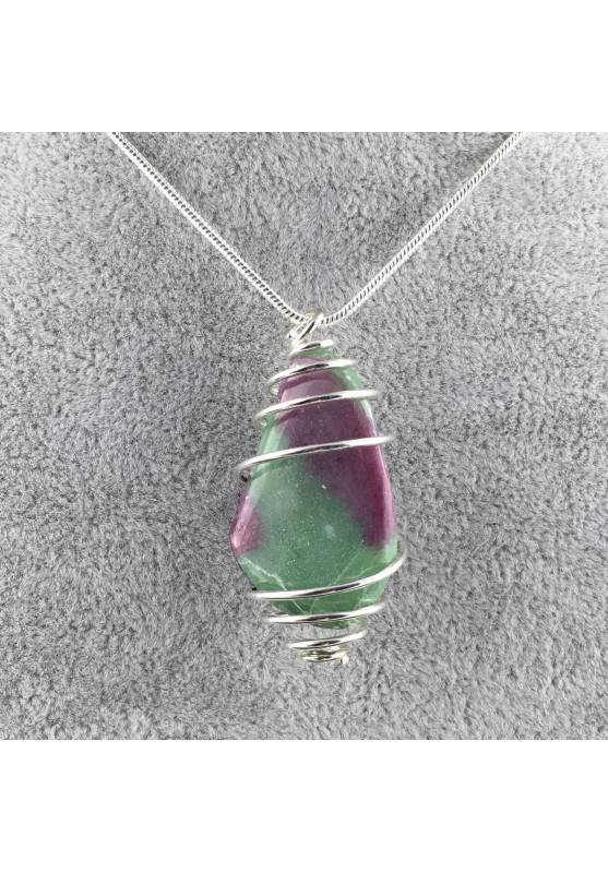 Ciondolo ZOISITE con RUBINO Montata Artigianalmente Spirale Placcata Argento A+-1