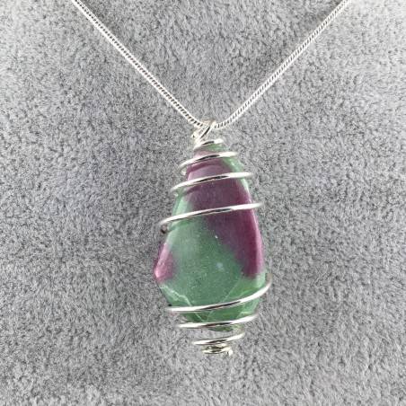 ZOISITE with RUBY Pendant - CANCER LEO VIRGO SCORPIO AQUARIUS Silver-1