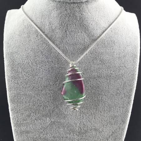 ZOISITE with RUBY Pendant - CANCER LEO VIRGO SCORPIO AQUARIUS Silver-2