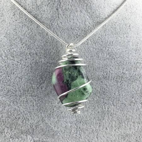 ZOISITE with RUBY Pendant - CANCER LEO VIRGO SCORPIO AQUARIUS Silver-4