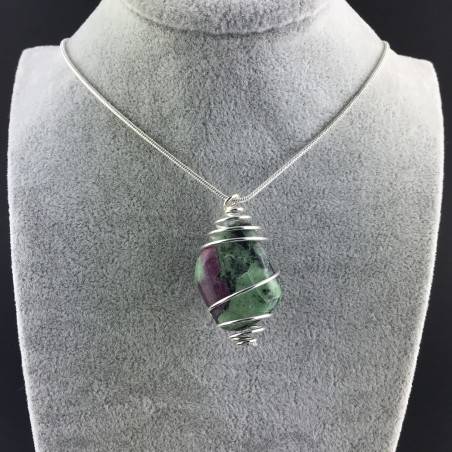 ZOISITE with RUBY Pendant - CANCER LEO VIRGO SCORPIO AQUARIUS Silver-5