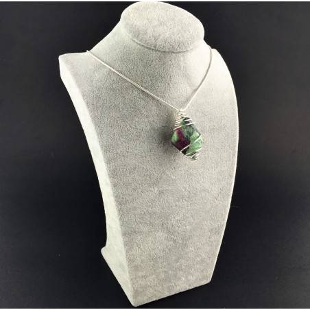 ZOISITE with RUBY Pendant - CANCER LEO VIRGO SCORPIO AQUARIUS Silver-6