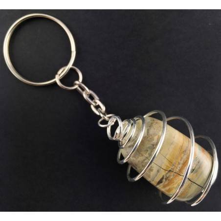 Picture Jasper SANDSTONE Keychain Keyring Hand Made on SILVER Plated Spiral-1