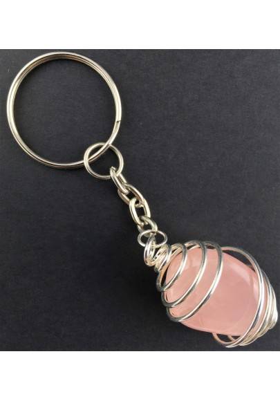 Portachiavi QUARZO ROSA - BILANCIA Zodiaco Spirale Placcata Argento A+-1
