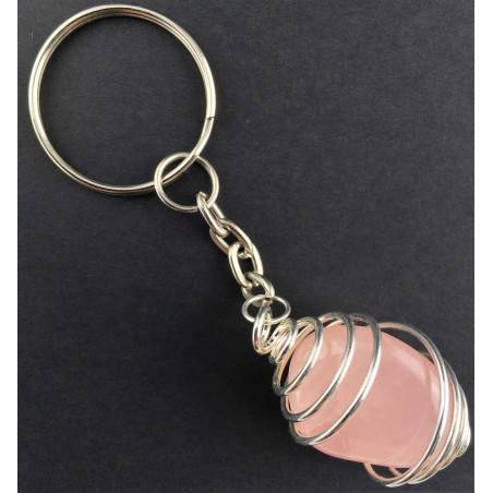Portachiavi QUARZO ROSA - BILANCIA Zodiaco Spirale Placcata Argento A+-1