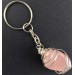 Portachiavi QUARZO ROSA - BILANCIA Zodiaco Spirale Placcata Argento A+-1