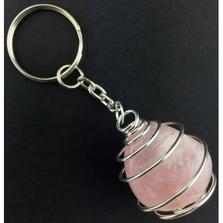 Portachiavi QUARZO ROSA - BILANCIA Zodiaco Spirale Placcata Argento A+-2