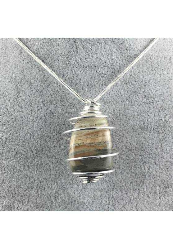 Pendant in Picture Jasper SANDSTONE Hand Made on SILVER Plated Spiral A+-1