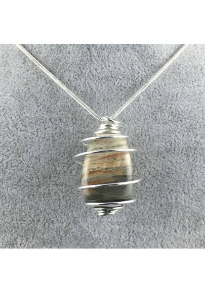Pendentif JASPE Paysage SANDSTONE Fabriqué à la main Spirale Argent A+-1