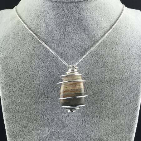 Pendentif JASPE Paysage SANDSTONE Fabriqué à la main Spirale Argent A+-2