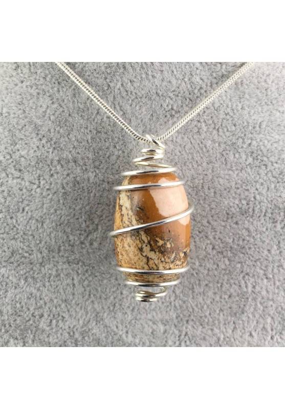 Pendentif JASPE Paysage Fabriqué à la main Spirale Plaqué Argent A+-1