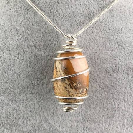 Picture Jasper Pendant Pendant Hand Made on Silver Plated Spiral Minerals Chakra A+-1