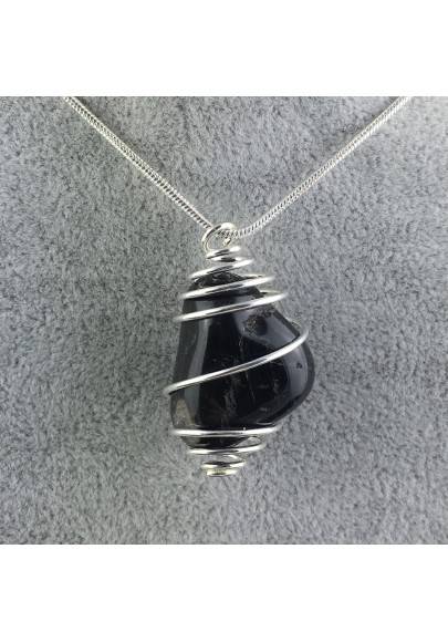 Ciondolo ONICE NERO - CAPRICORNO Zodiaco Spirale Placcata Argento A+-1