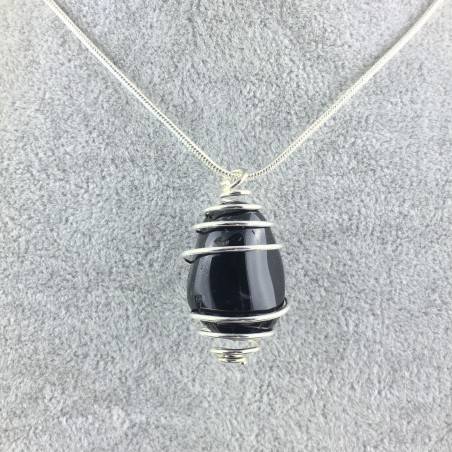Ciondolo ONICE NERO - CAPRICORNO Zodiaco Spirale Placcata Argento A+-4