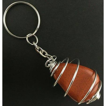 RED Jasper Keychain Keyring Hand Made on Silver Plated Spiral A+-1