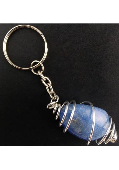 QUARTZ Blue DUMORTIERITE Keychain Keyring Hand Made on SILVER Plated Spiral A+-1